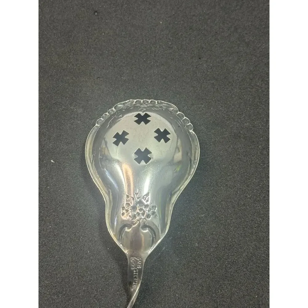Antique Sterling Olive Cocktail Spoon Floral Decoration Twist Handle